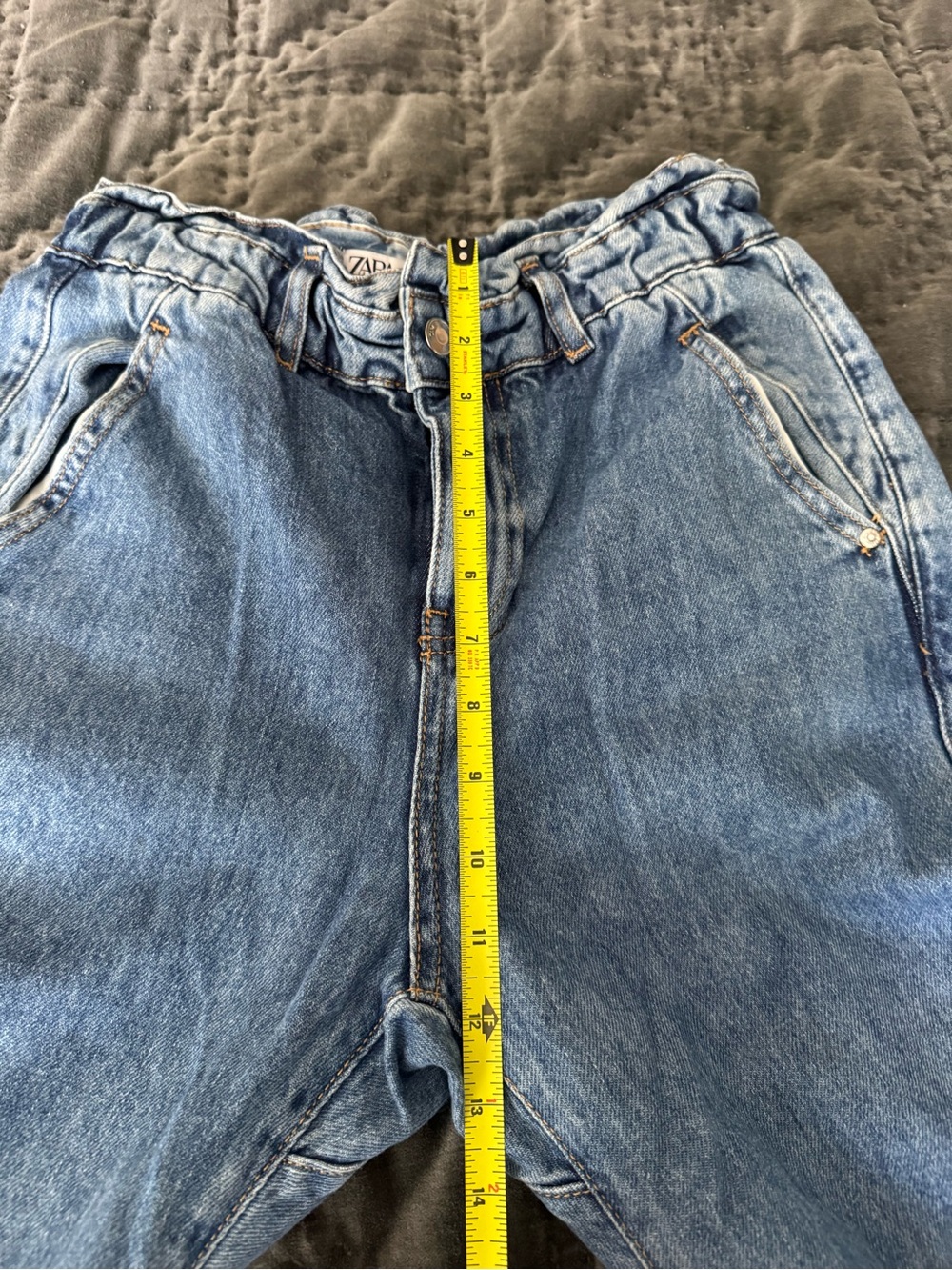 Zara Relaxed Medium Light Blue Denim Jeans with Paperbag Waist 0 - Picture 5 of 8